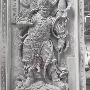 山西 芝麻灰花岗岩人物雕刻——多闻天王